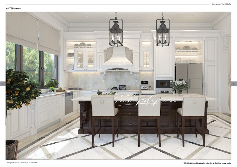 Thiết kế phòng bếp biệt thự tân cổ điển